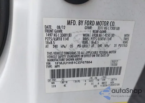 2012 Ford Expedition Xlt z USA, uszkodzony, nr VIN 1FMJU1H51CEF67884